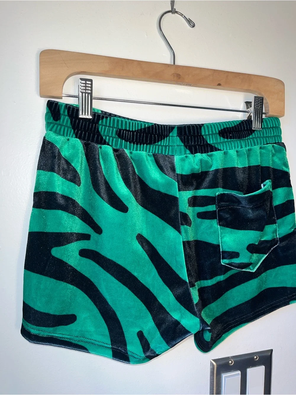 Men's Green Zebra-Print Swim Trunks and Short Sleeve Zip Swim Top